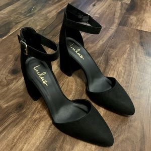 Lulus Ellarose Black Suede Ankle Strap Heels